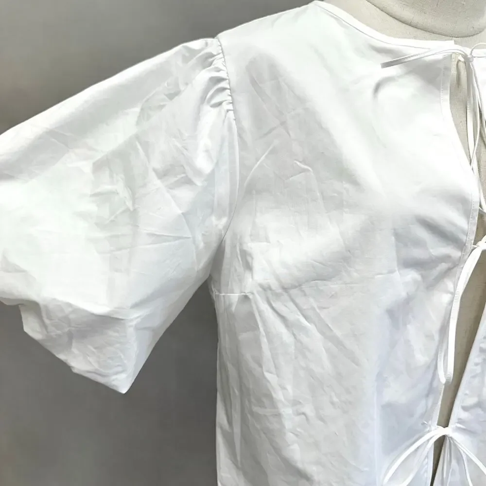 Abercrombie & Fitch Short-Sleeve Tie-Front‎ Top Solid White Size Medium NWT